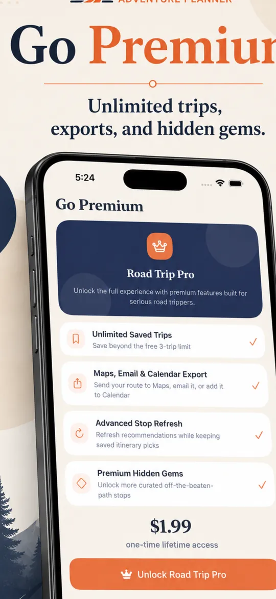 Road Trip Adventure Planner list of things to do around a destination.